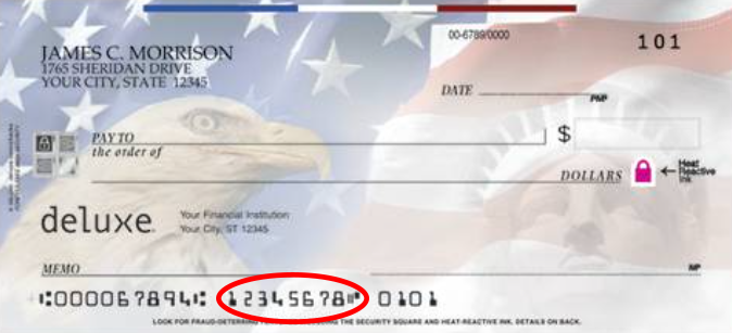 image of a check with account numbers circled in red